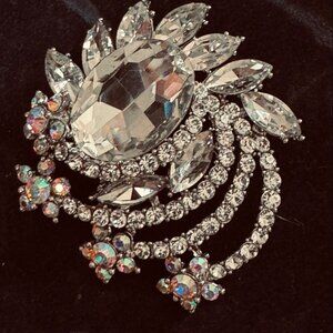 Huge Vintage Meteor Rhodium Plated Rhinestone Brooch Pin